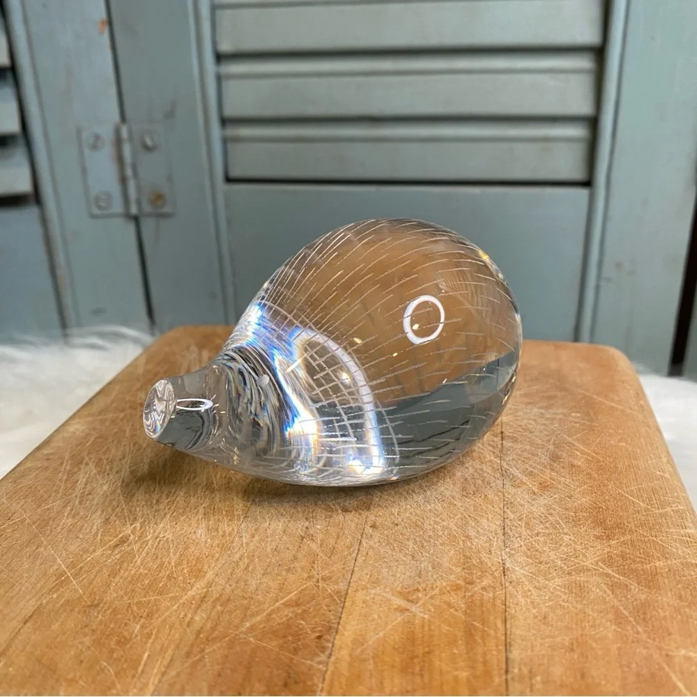 Vintage Kosta Boda Clear Crystal Hedgehog Figurine Paperweight Signed & Numbered